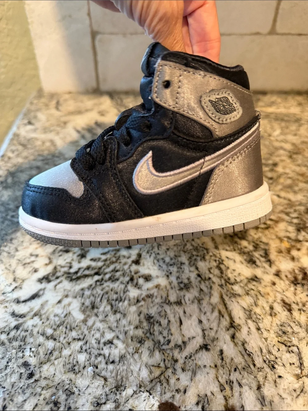 Nike TD Air Jordan 1 Retro High OG Satin Shadow Black Grey FD5305-010 Size 5C
